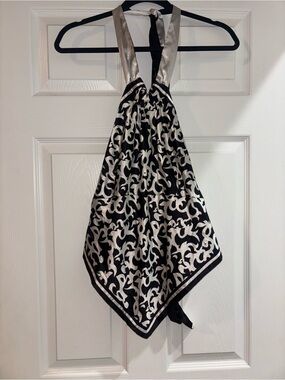 Y2K Satin Halter Handkerchief Top Black White Glam